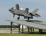 BAE Systems test pilot launches F35 aircraft BF04 from land based ski jump
